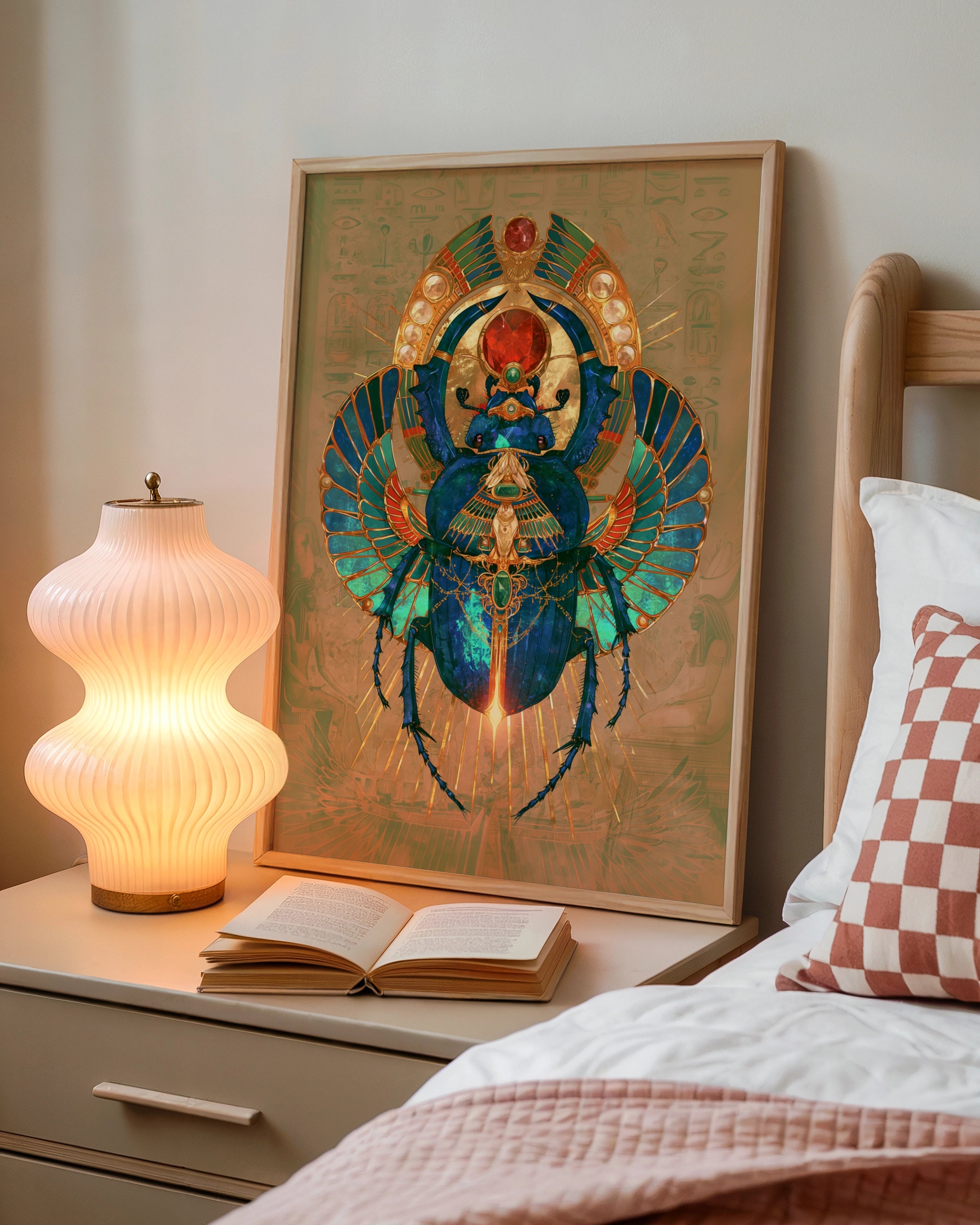 Egyptian Scarab Beetle Wall Art Poster, Metallic Gold Ancient Egypt Print