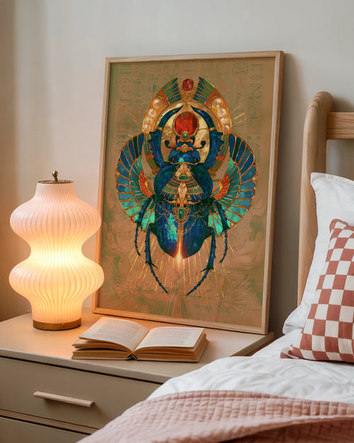 Egyptian Scarab Beetle Wall Art Poster, Metallic Gold Ancient Egypt Print