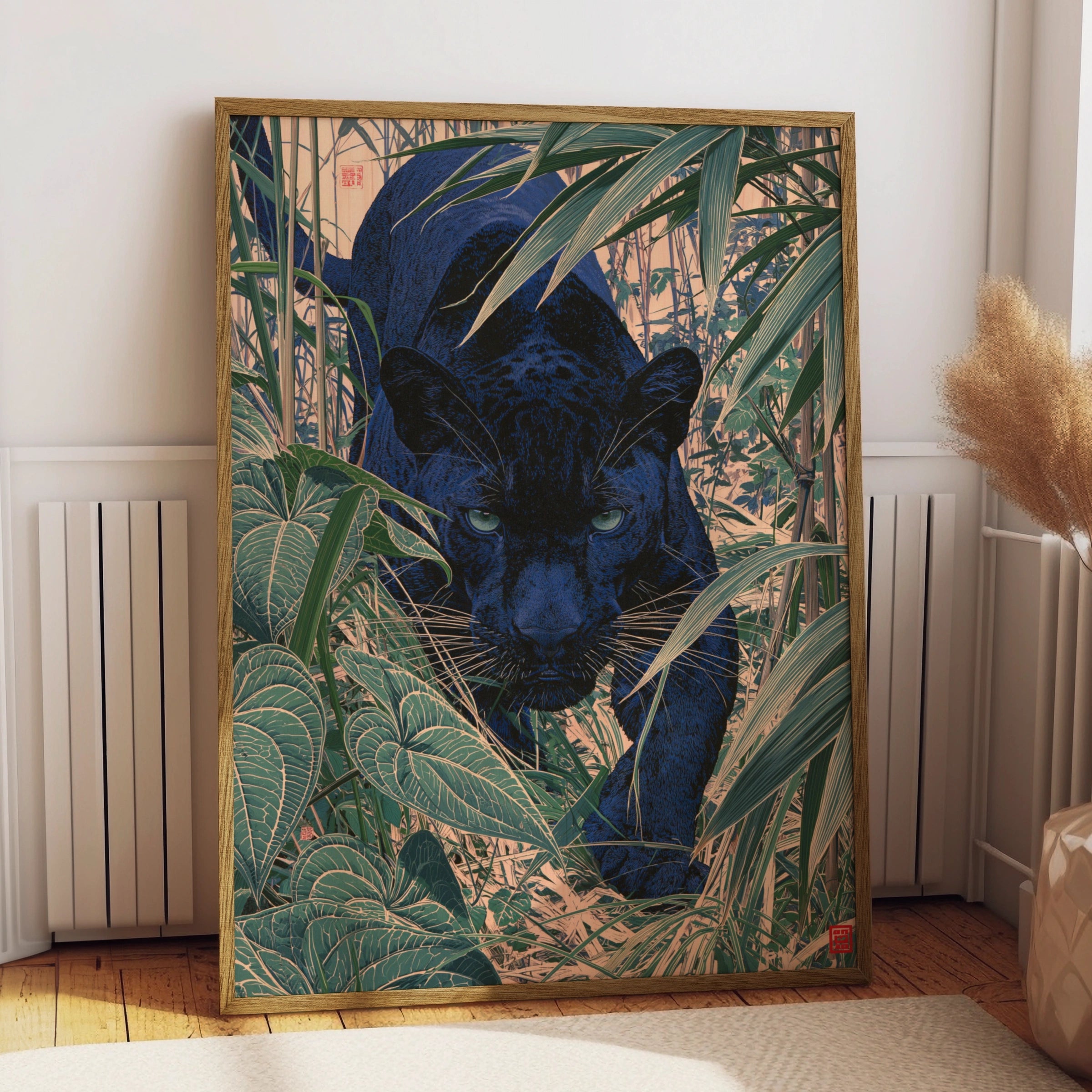 Black Panther Jungle Poster, Japanese Woodblock Style Art Print