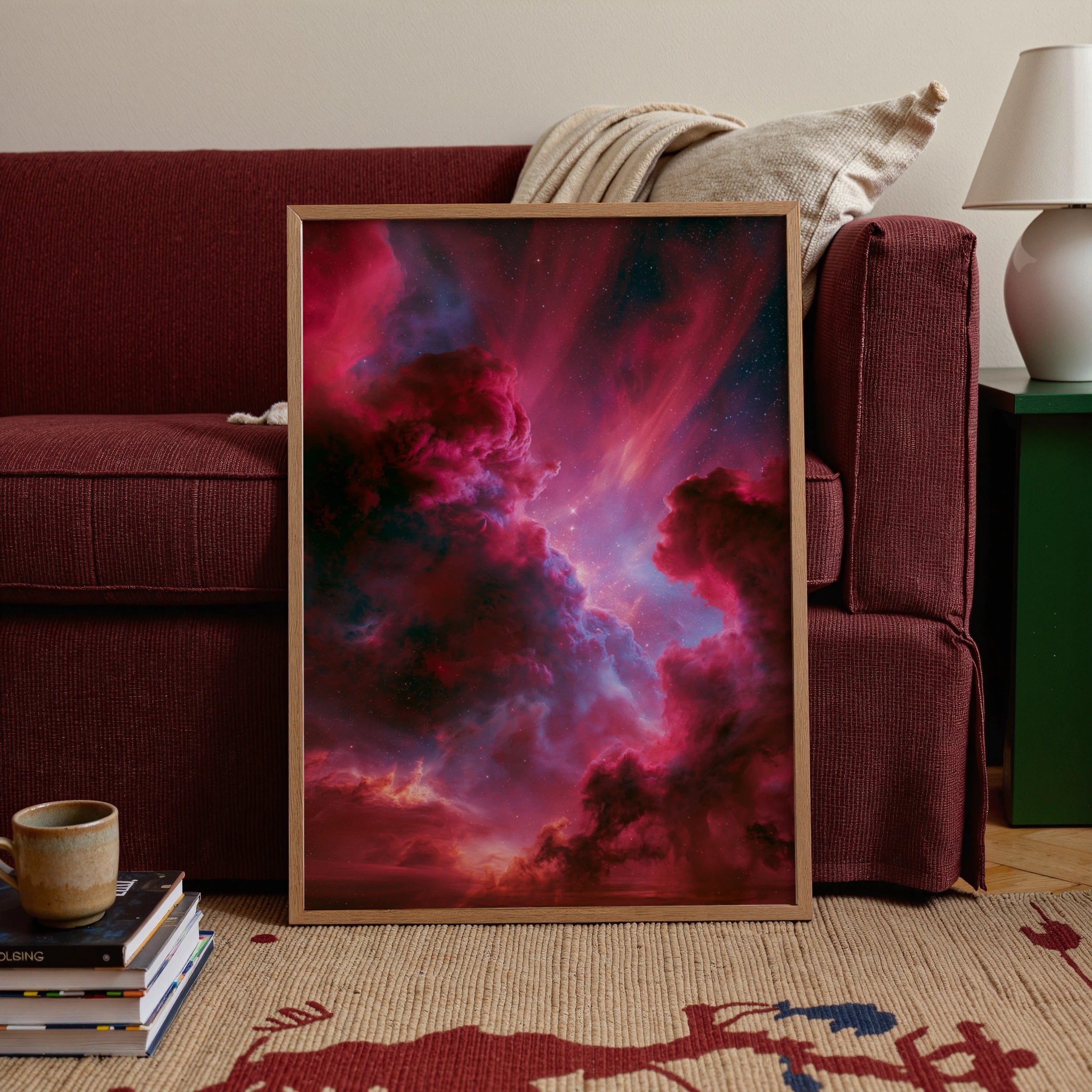 Pink Galaxy Nebula Stars Wall Art Poster, Space Print, Cosmic Sky
