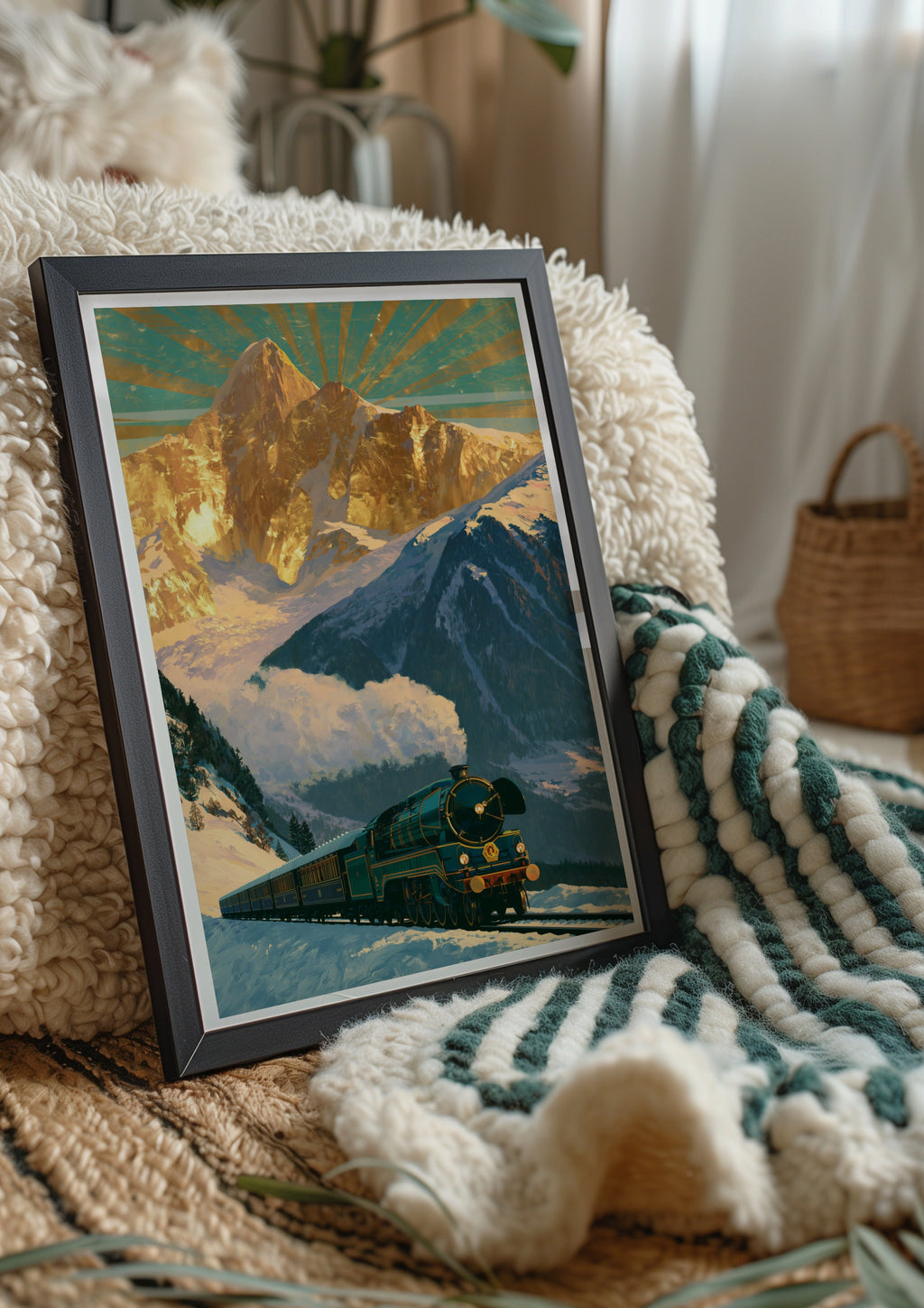 Steam Train Mountain Poster, Vintage Locomotive Art, Alpine Railway Print