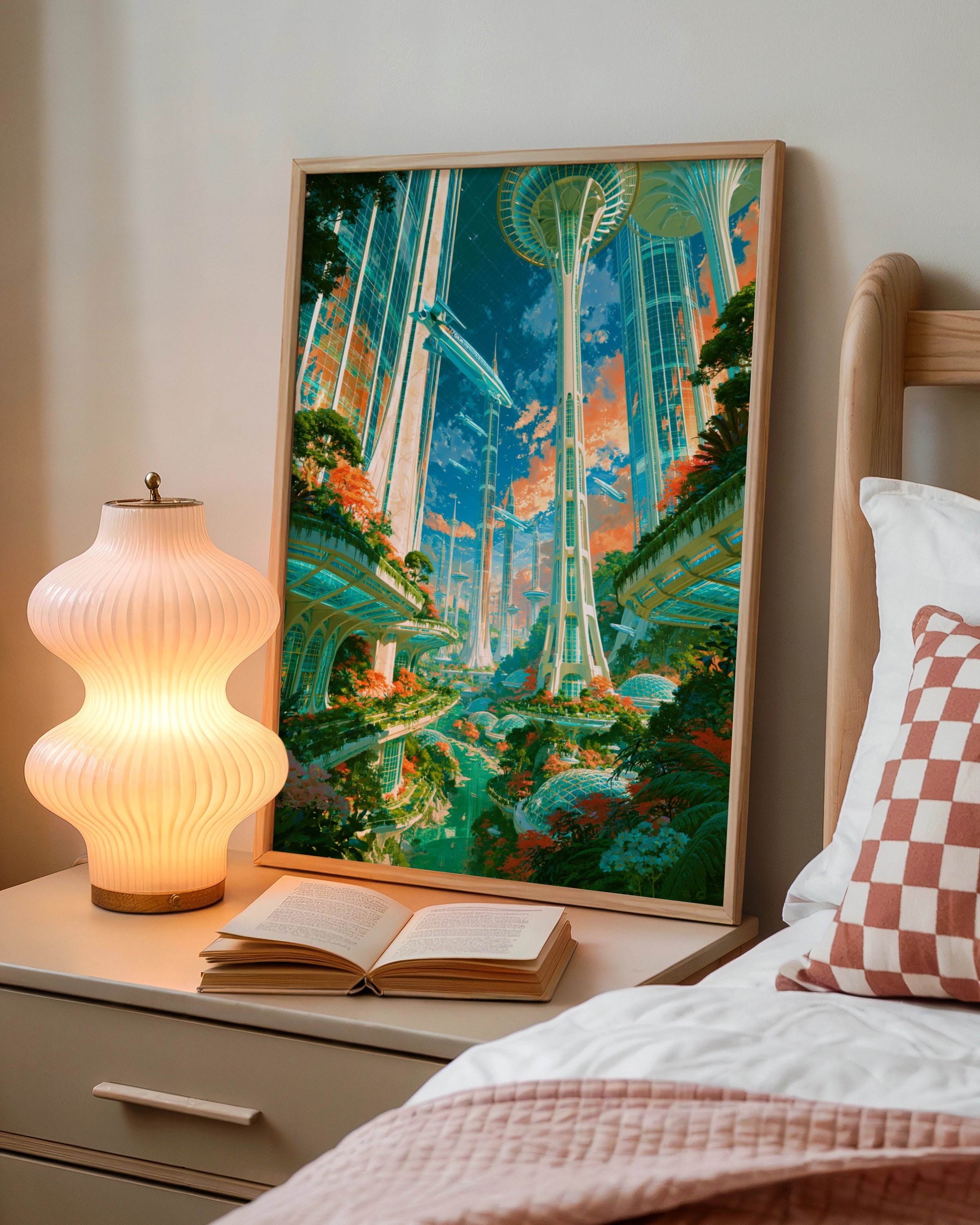 Futuristic Space City Poster, Sci-Fi Cityscape Wall Art, Utopian Print