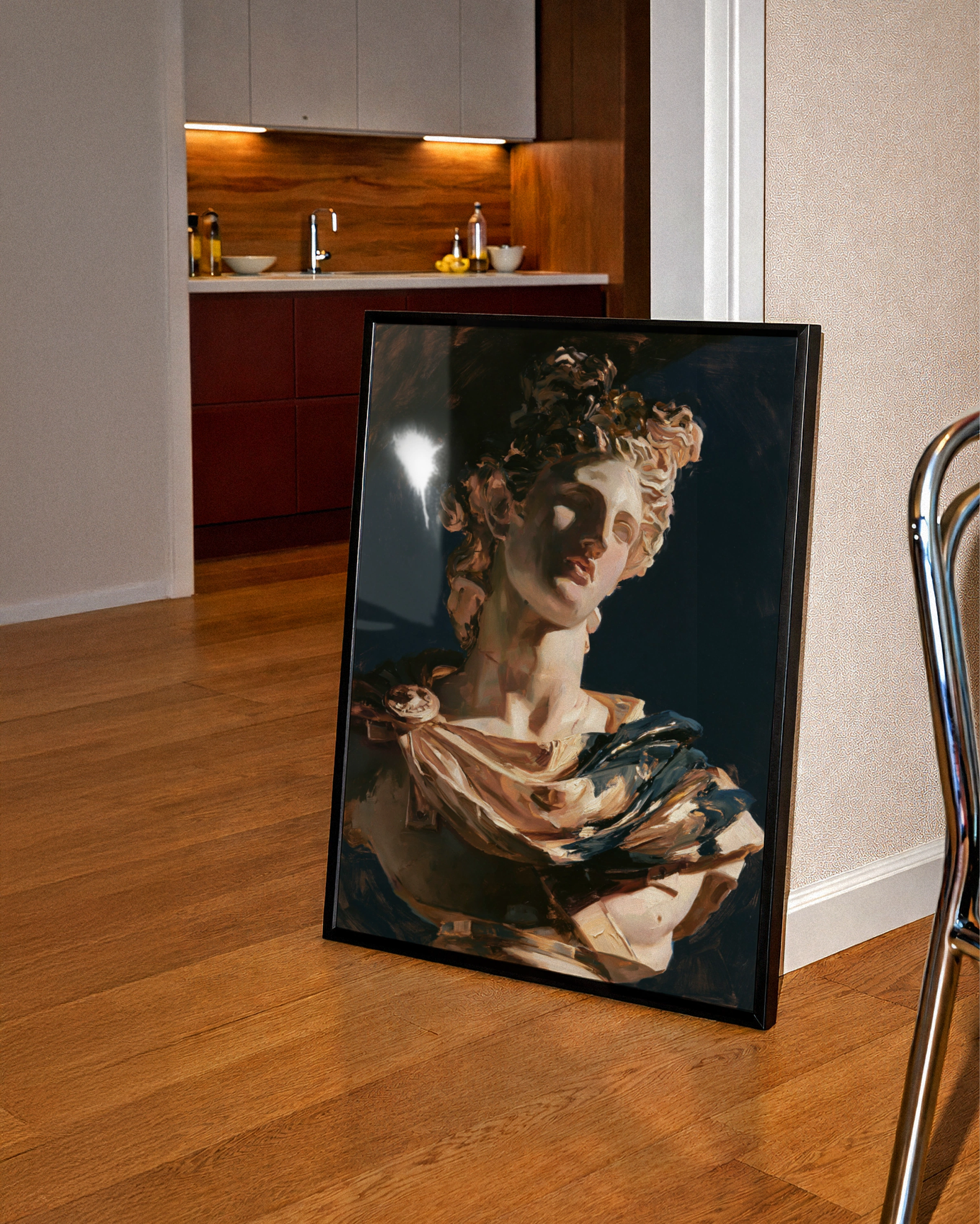 Classical Bust Statue Painting Poster, Dark Academia Wall Art, Baroque Style