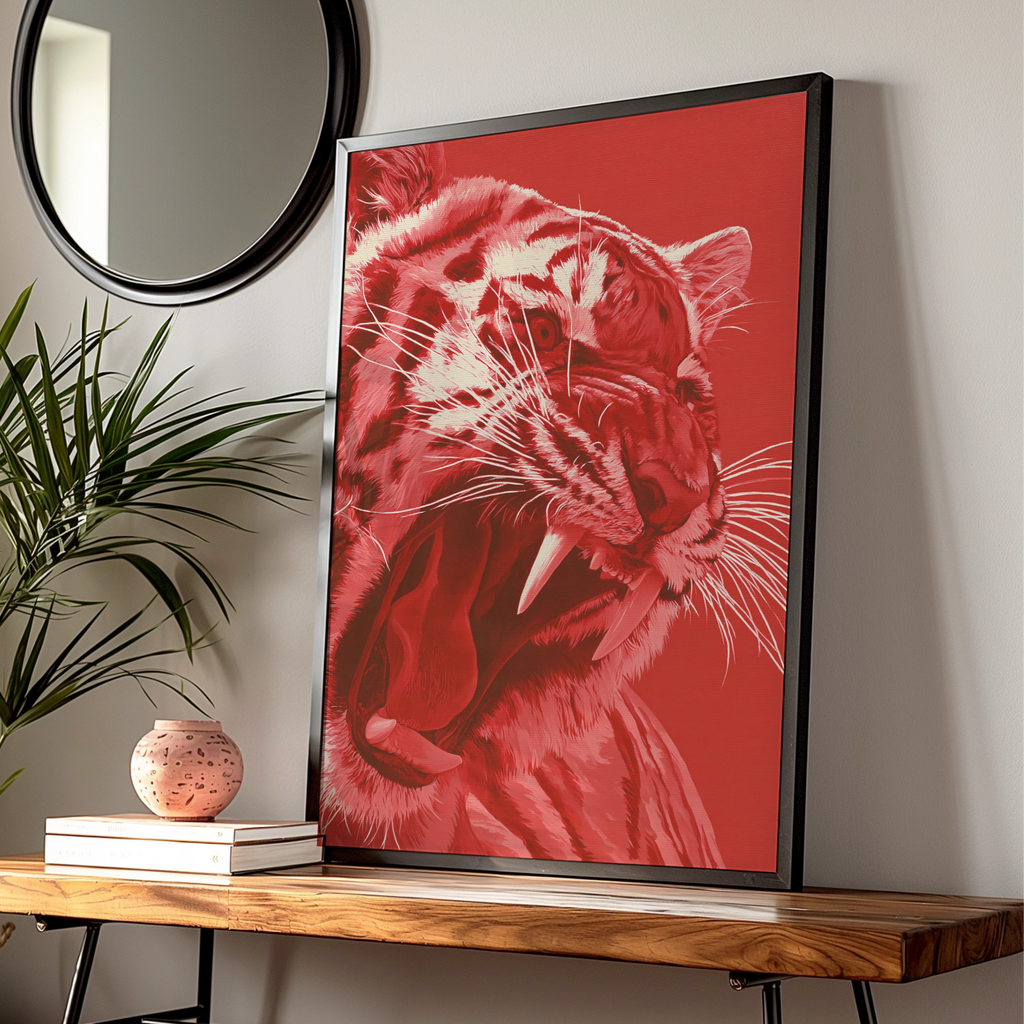 Red Tiger Growling Wall Art Poster, Bold Wildlife Print, Modern Animal Art