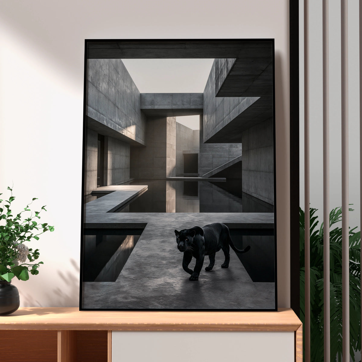 Black Panther Brutalist Architecture Poster, Dark Concrete Wall Art