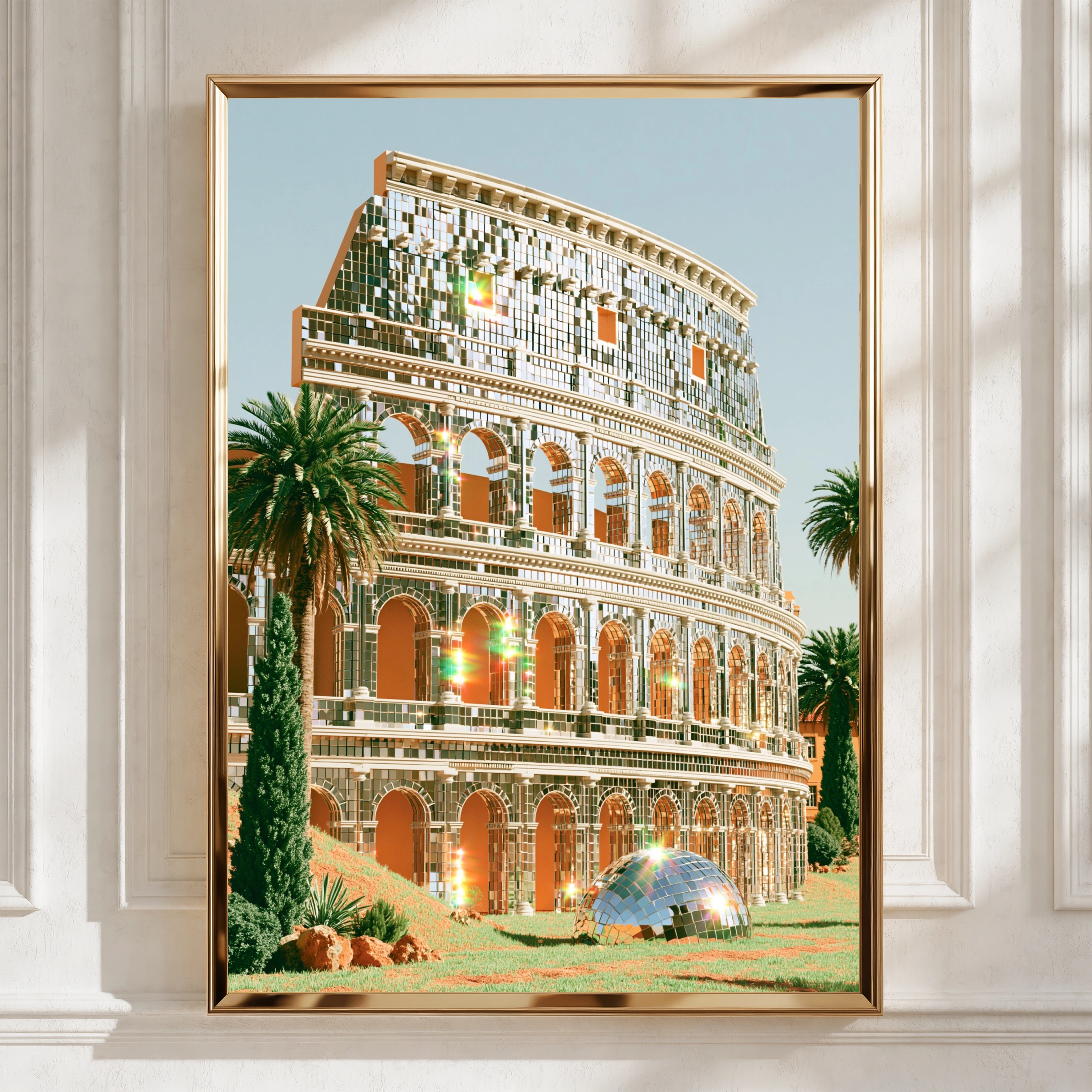 Colosseum Mirror Poster, Rome Wall Art, Surreal Architecture Print, Modern Glam