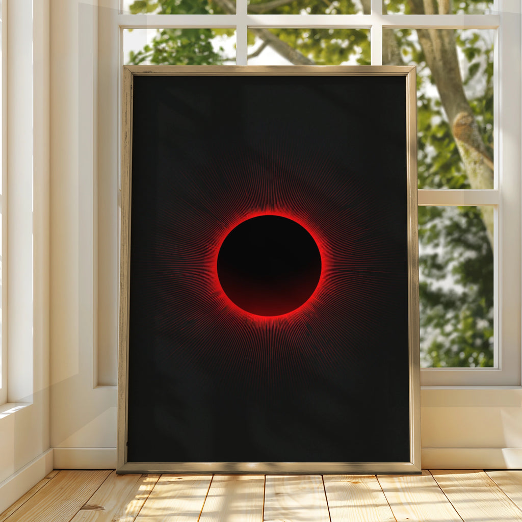 Solar Eclipse Poster, Red Black Minimalist Wall Art, Space Print
