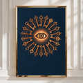 All Seeing Eye Keys Pattern Poster, Mystical Occult Wall Art, Navy Copper