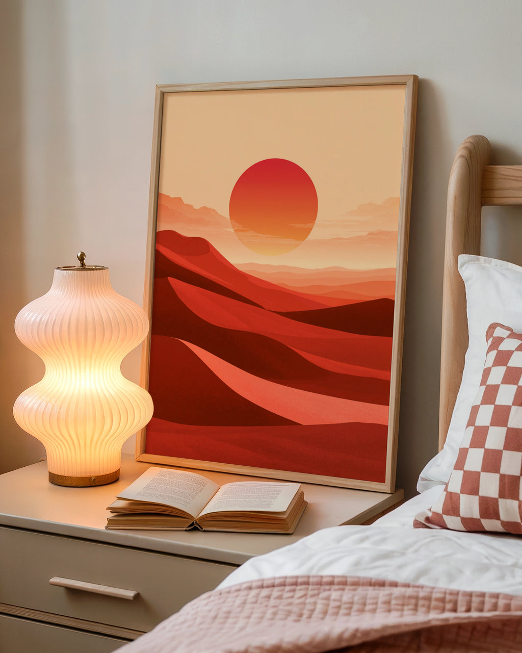 Desert Sun Minimalist Poster, Red Sand Dunes Wall Art, Boho Print