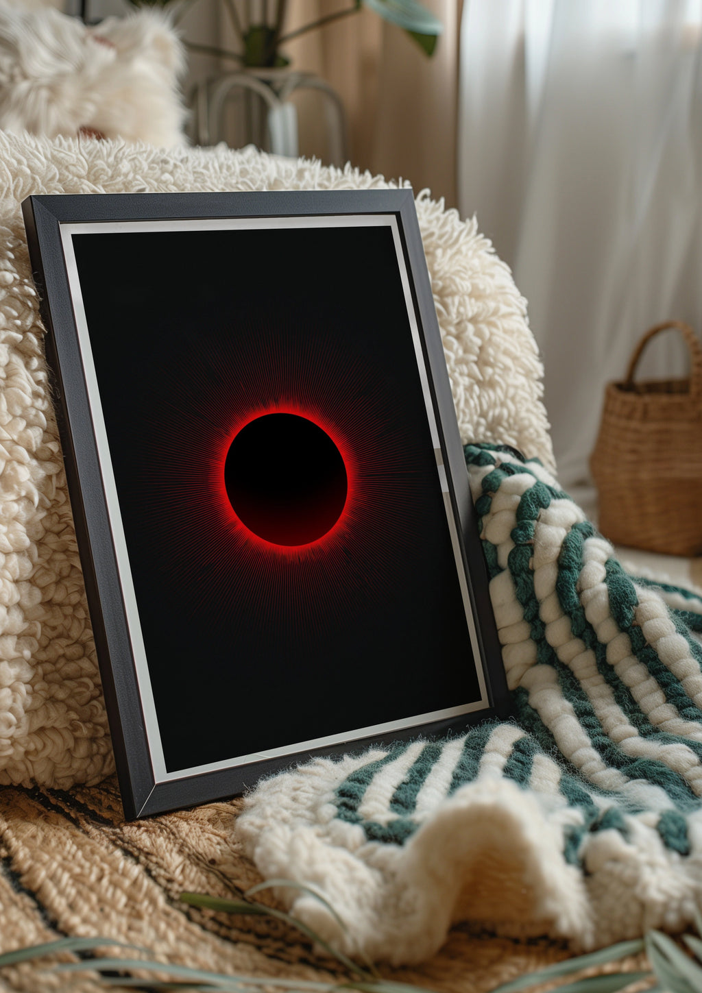 Solar Eclipse Poster, Red Black Minimalist Wall Art, Space Print