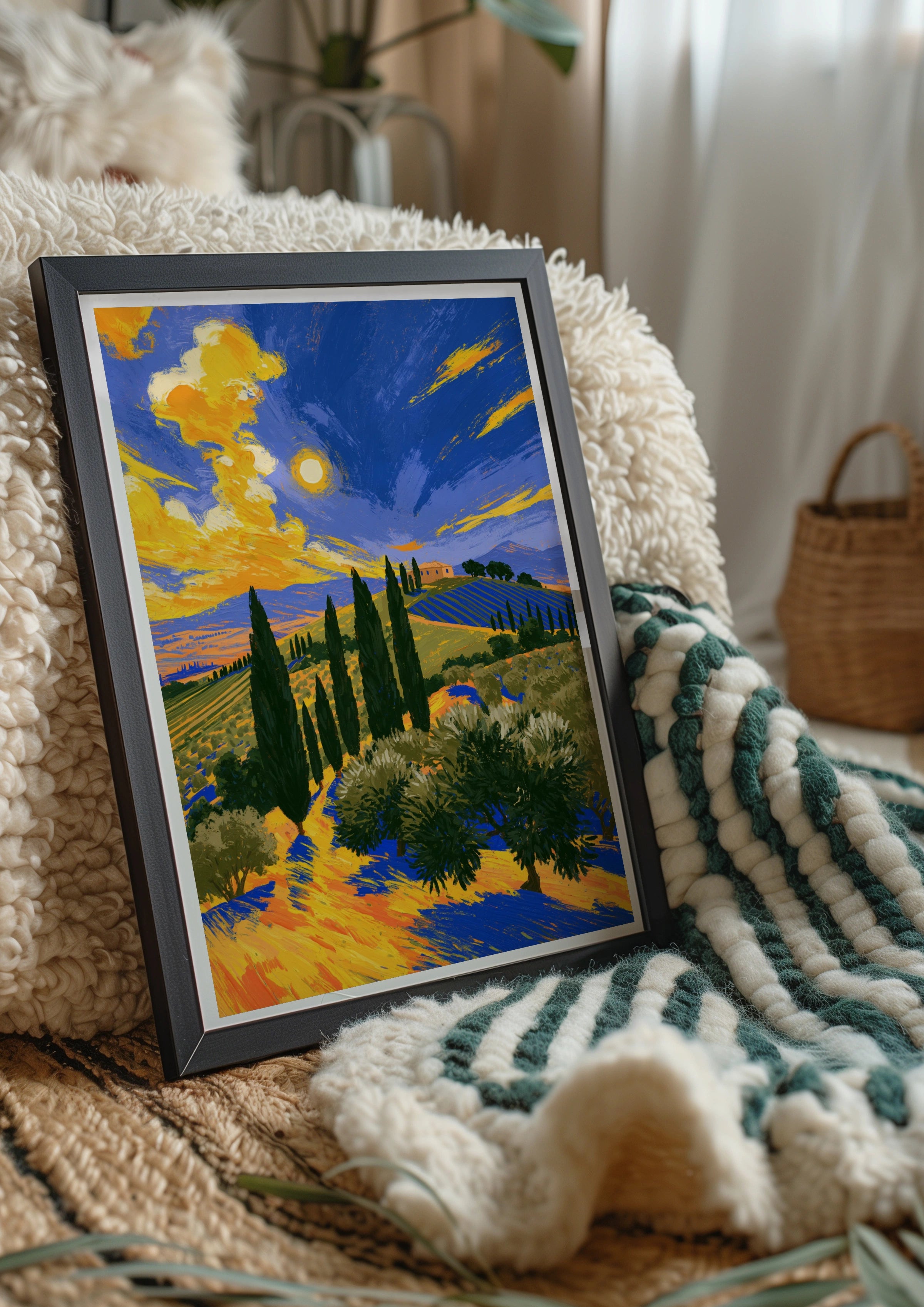 Tuscany Cypress Fields Poster, Italian Landscape Wall Art, Van Gogh Style Print