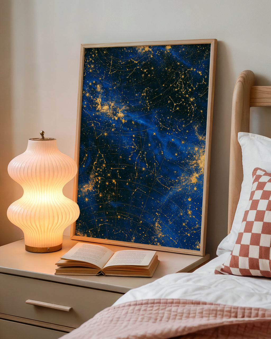 Star Galaxy Constellation Map Poster, Navy Blue Gold Night Sky Wall Art Print