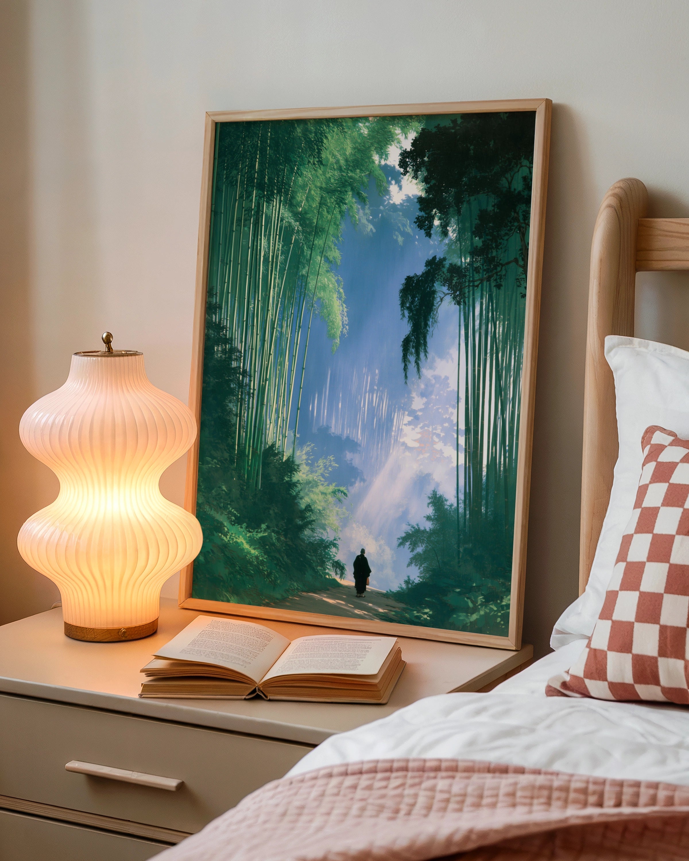 Bamboo Forest Monk Poster, Japanese Path Wall Art, Zen Minimalist Print