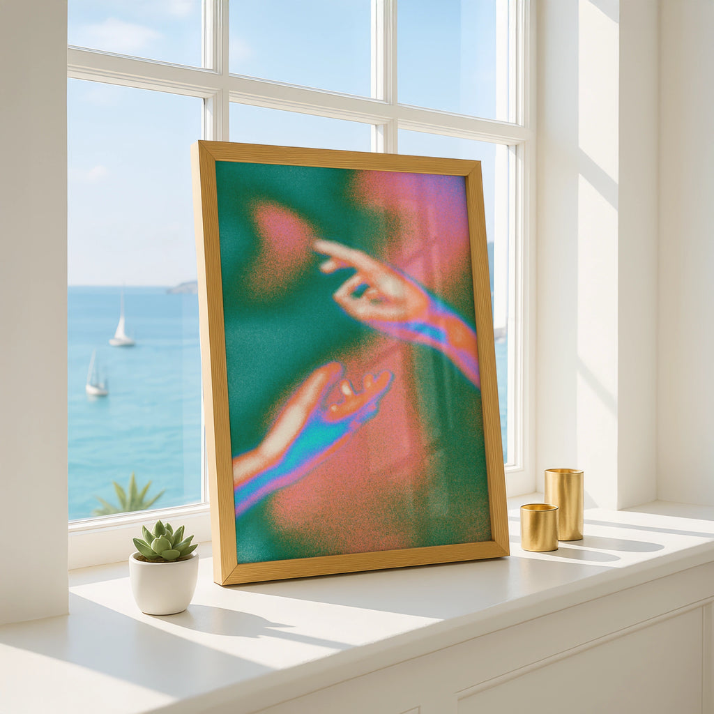 Psychedelic Hands Reaching Poster, Retro Love Art Print, Groovy Neon Wall Art