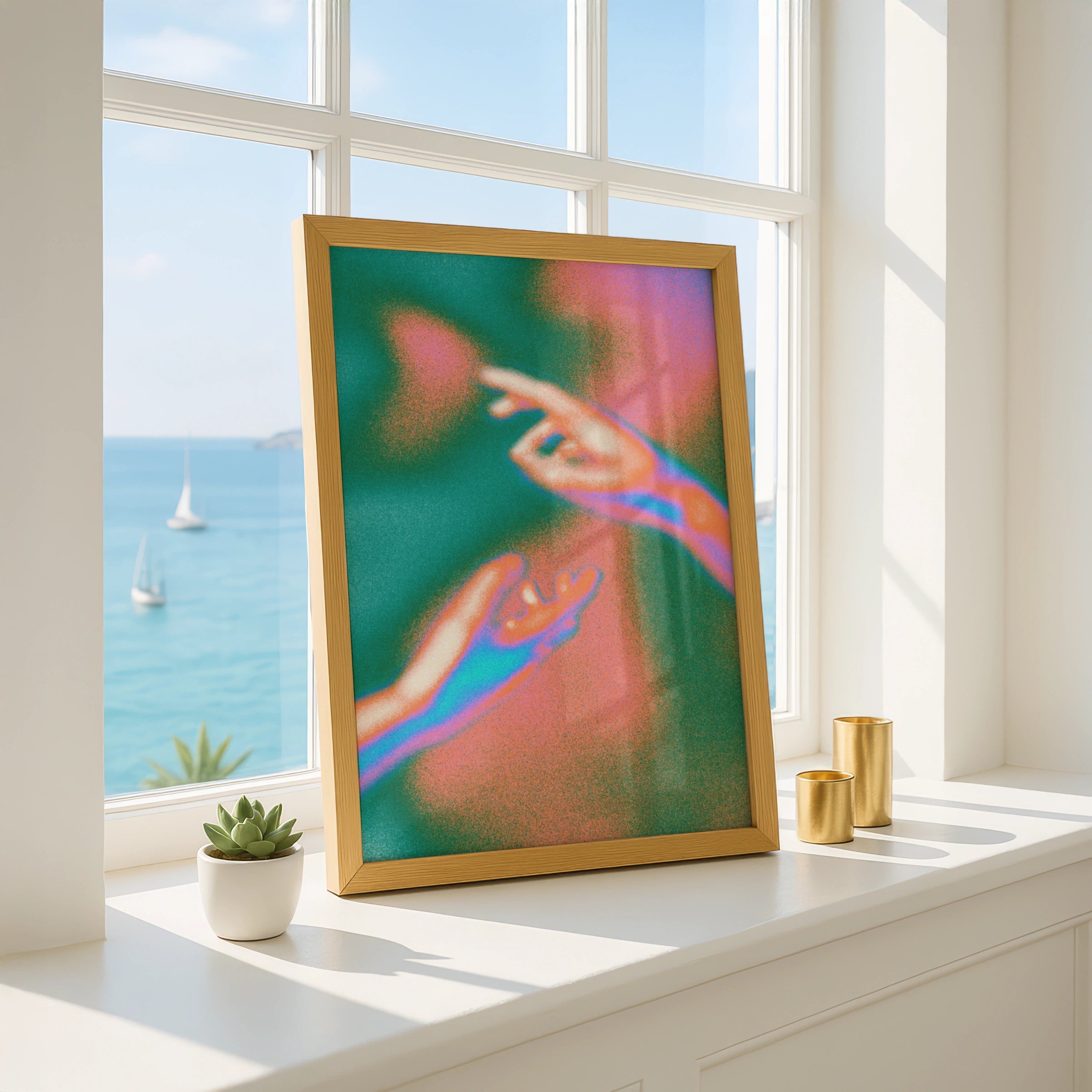 Psychedelic Hands Reaching Poster, Retro Love Art Print, Groovy Neon Wall Art