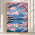 Mount Fuji Cherry Blossom Poster, Japan Lake Reflection Wall Art, Sakura Print