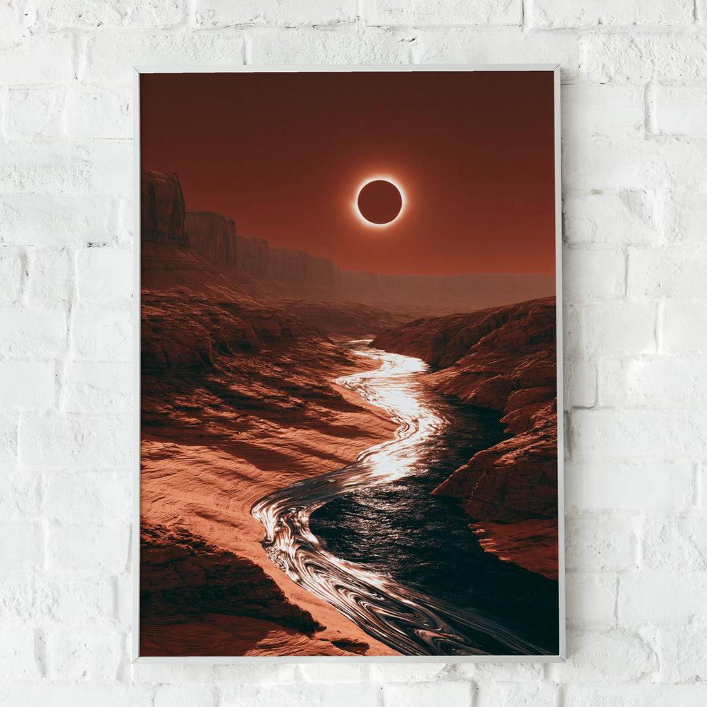 Canyon Eclipse Poster, Solar Eclipse Wall Art, Red Desert Print, Sci-Fi Landscape