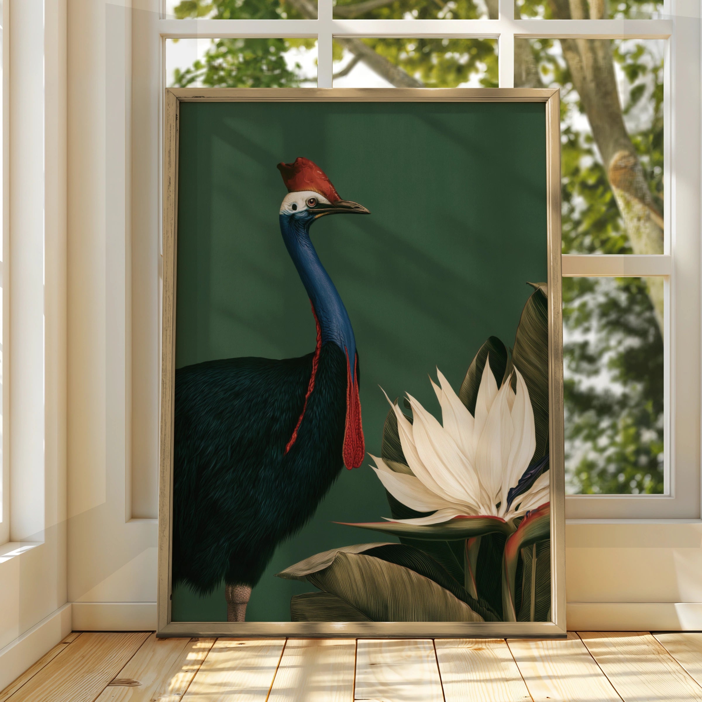 Cassowary Bird of Paradise Flower Poster, Tropical Botanical Wall Art Print