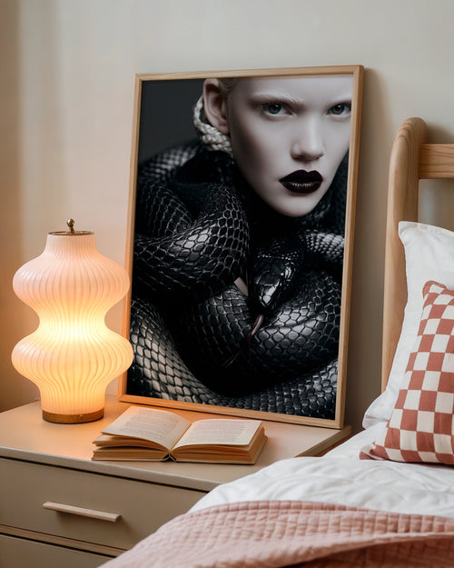 Black Snake Model Portrait Poster, Dark Gothic Fashion Wall Art Print