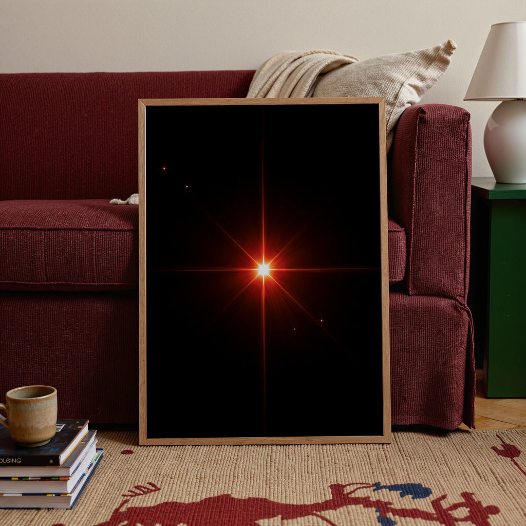 Red Star Burst Wall Art Poster, Dark Space Glow Print, Minimalist Cosmic