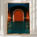 Roman Frigidarium Pool Print, Ancient Bathhouse Poster, Orange Flames Art