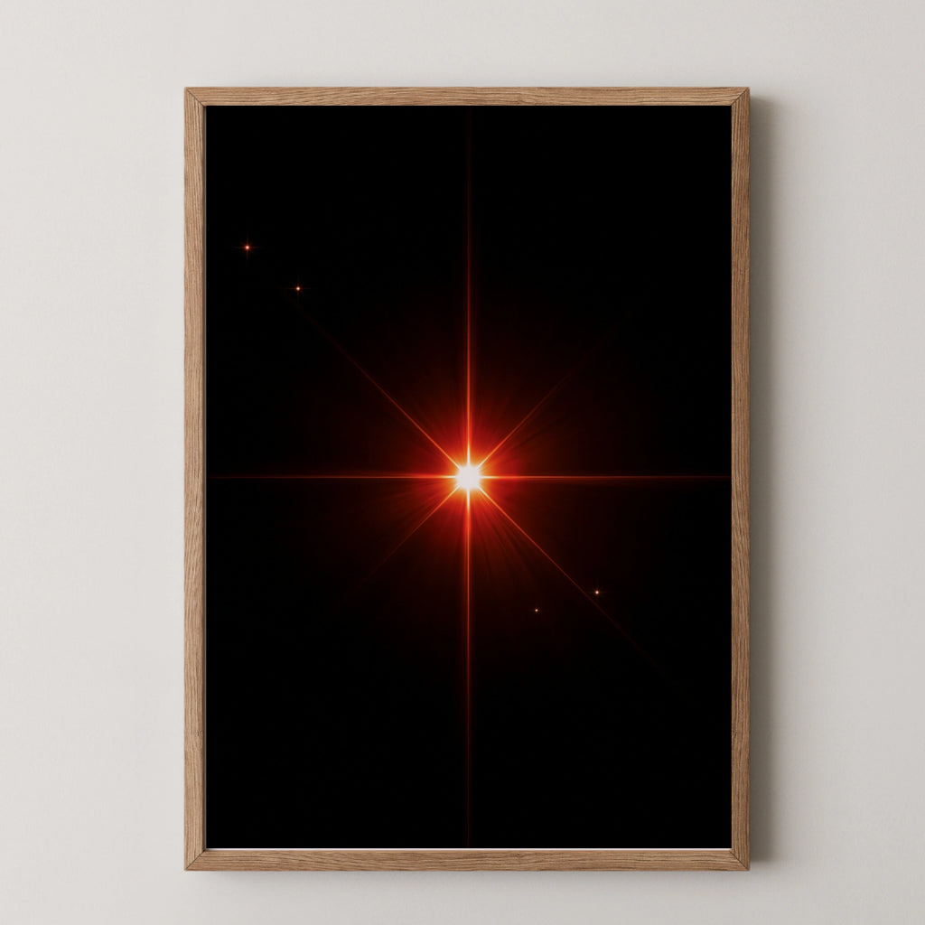 Red Star Burst Wall Art Poster, Dark Space Glow Print, Minimalist Cosmic