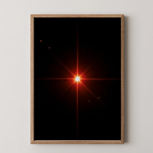 Red Star Burst Wall Art Poster, Dark Space Glow Print, Minimalist Cosmic