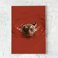 Tiger Swimming in Red Water Poster, Bold Wildlife Wall Art, Dramatic Animal Print
