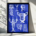 Roman Vase Blueprint Poster, Classical Antiquity Wall Art, Blue