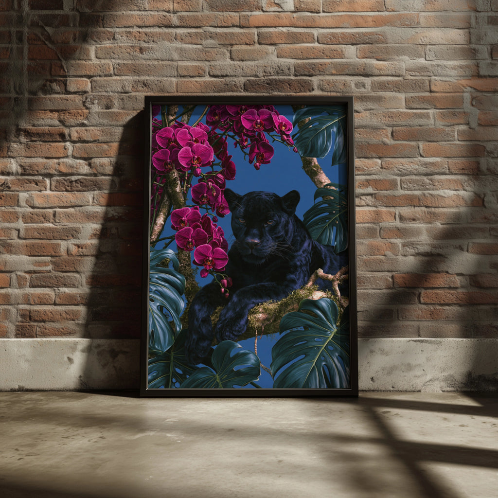 Black Panther Orchids Monstera Poster, Tropical Jungle Wall Art Print