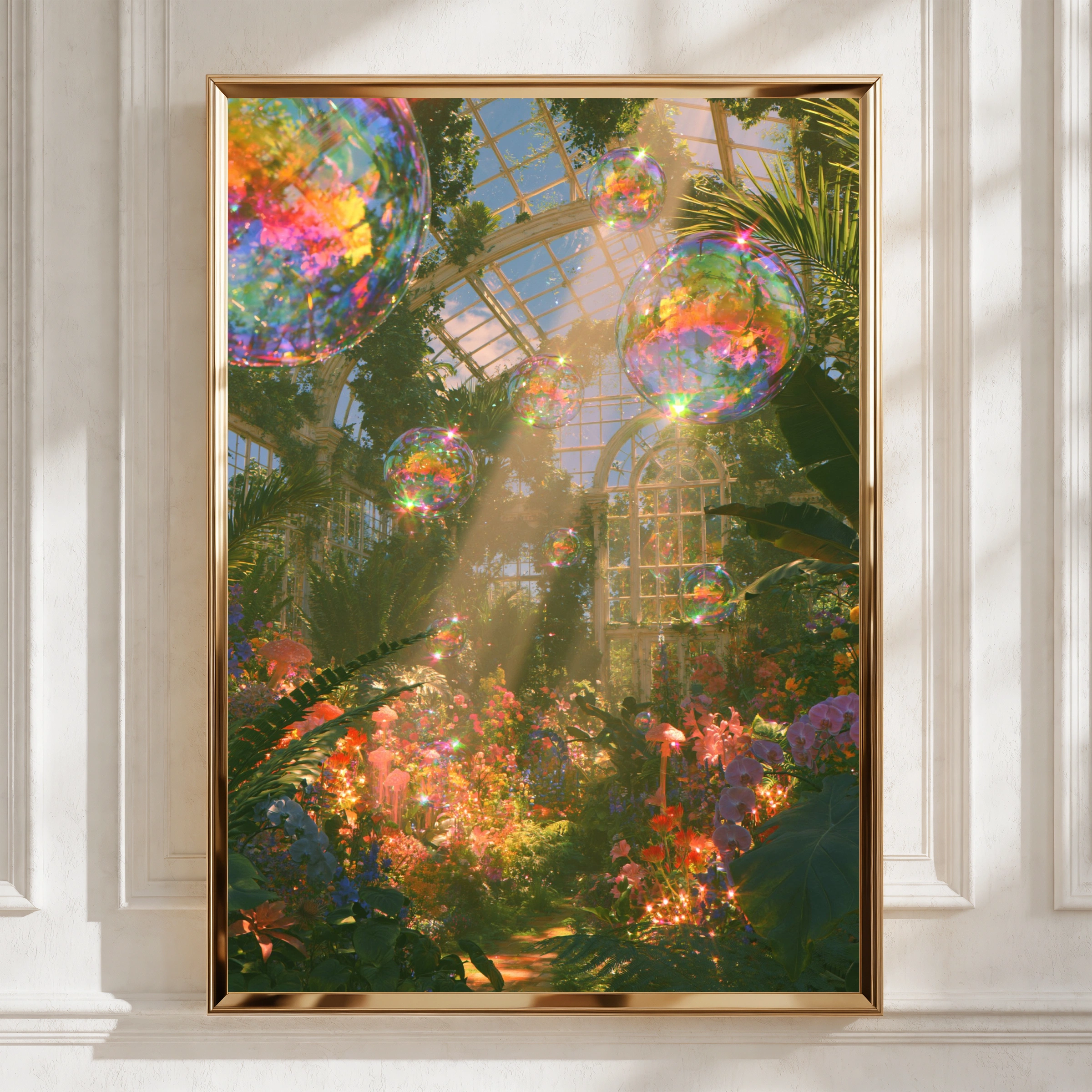 Surreal Greenhouse Bubbles Wall Art Poster, Botanical Fantasy Print