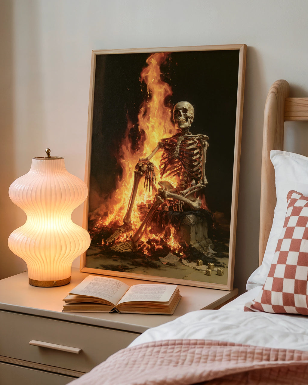 Skeleton Fire Dice Poster, Dark Gothic Wall Art, Oil Painting Style Print