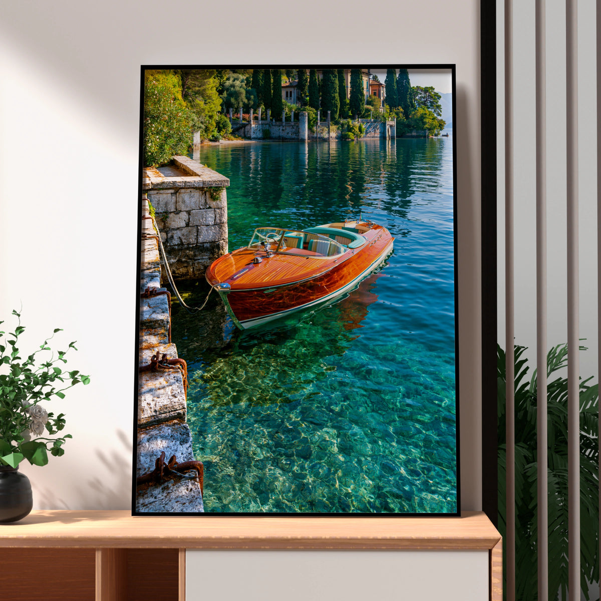 Lake Como Speedboat Poster, Italian Villa Wall Art, Vintage Riva Print