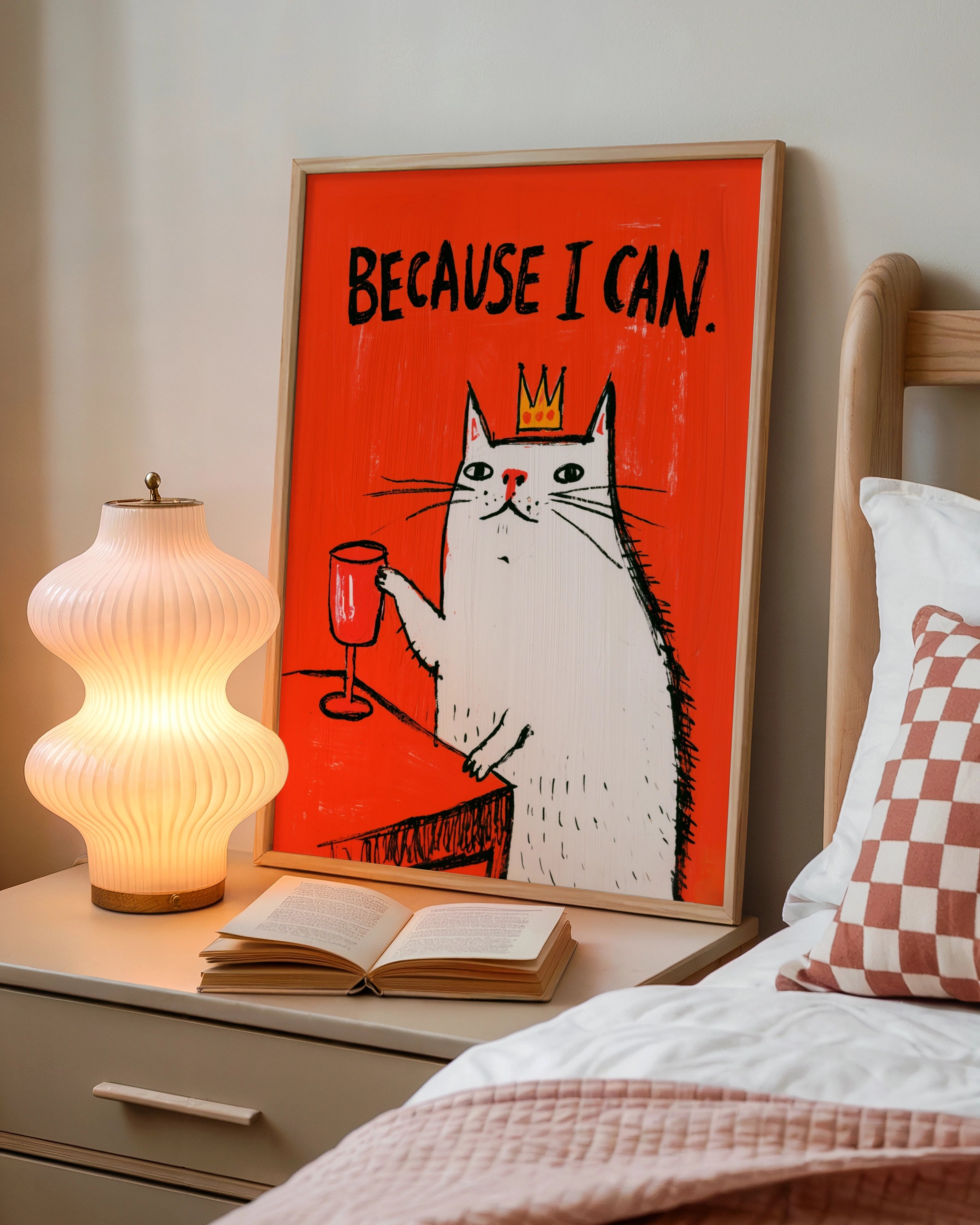 Because I Can Cat Poster, Funny Cat Wall Art, Bold Red Illustration Print