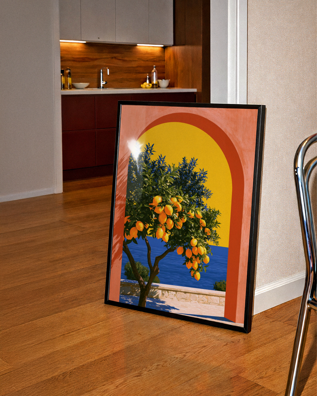 Lemon Tree Terracotta Arch Poster, Mediterranean Sea Wall Art Print