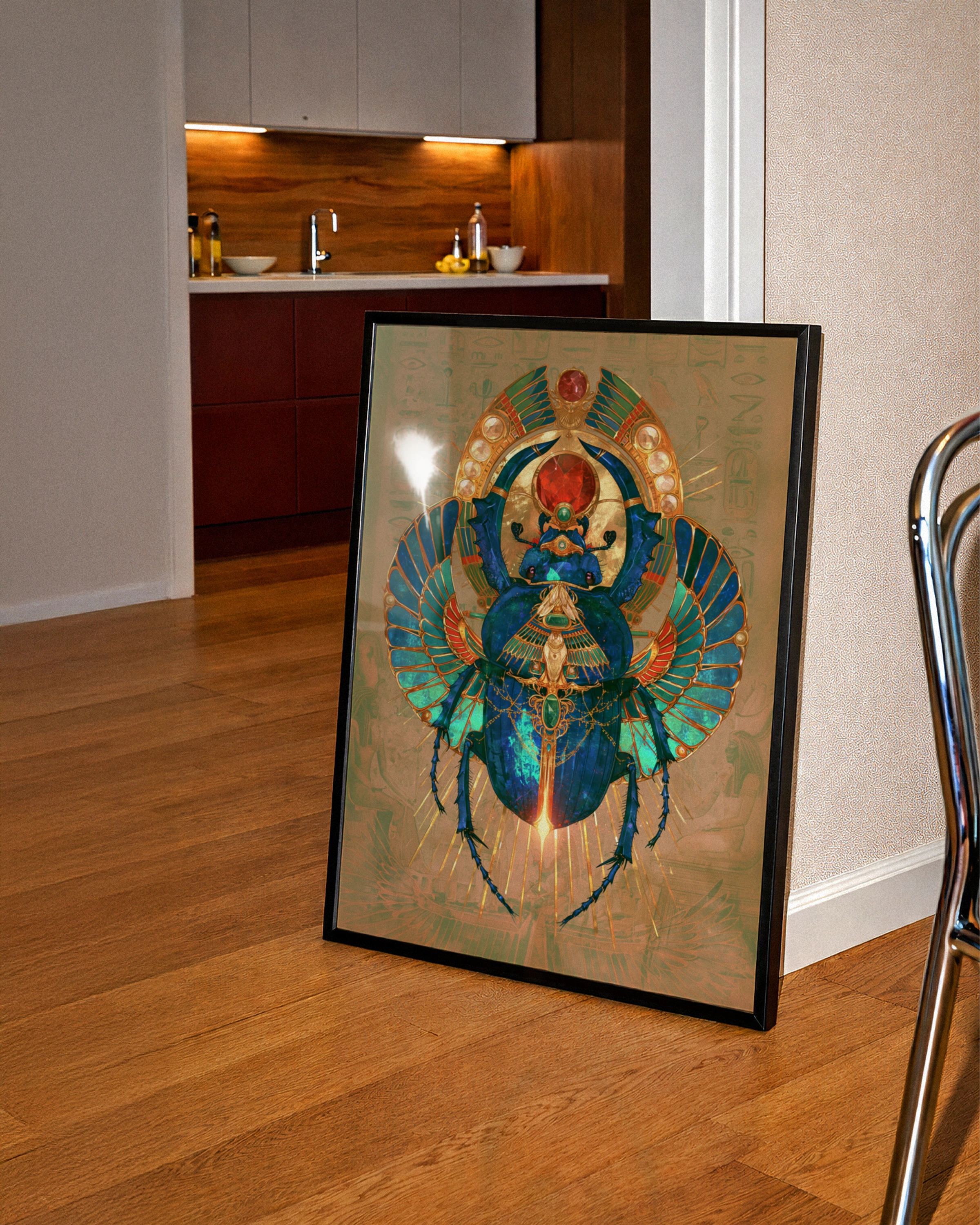 Egyptian Scarab Beetle Wall Art Poster, Metallic Gold Ancient Egypt Print