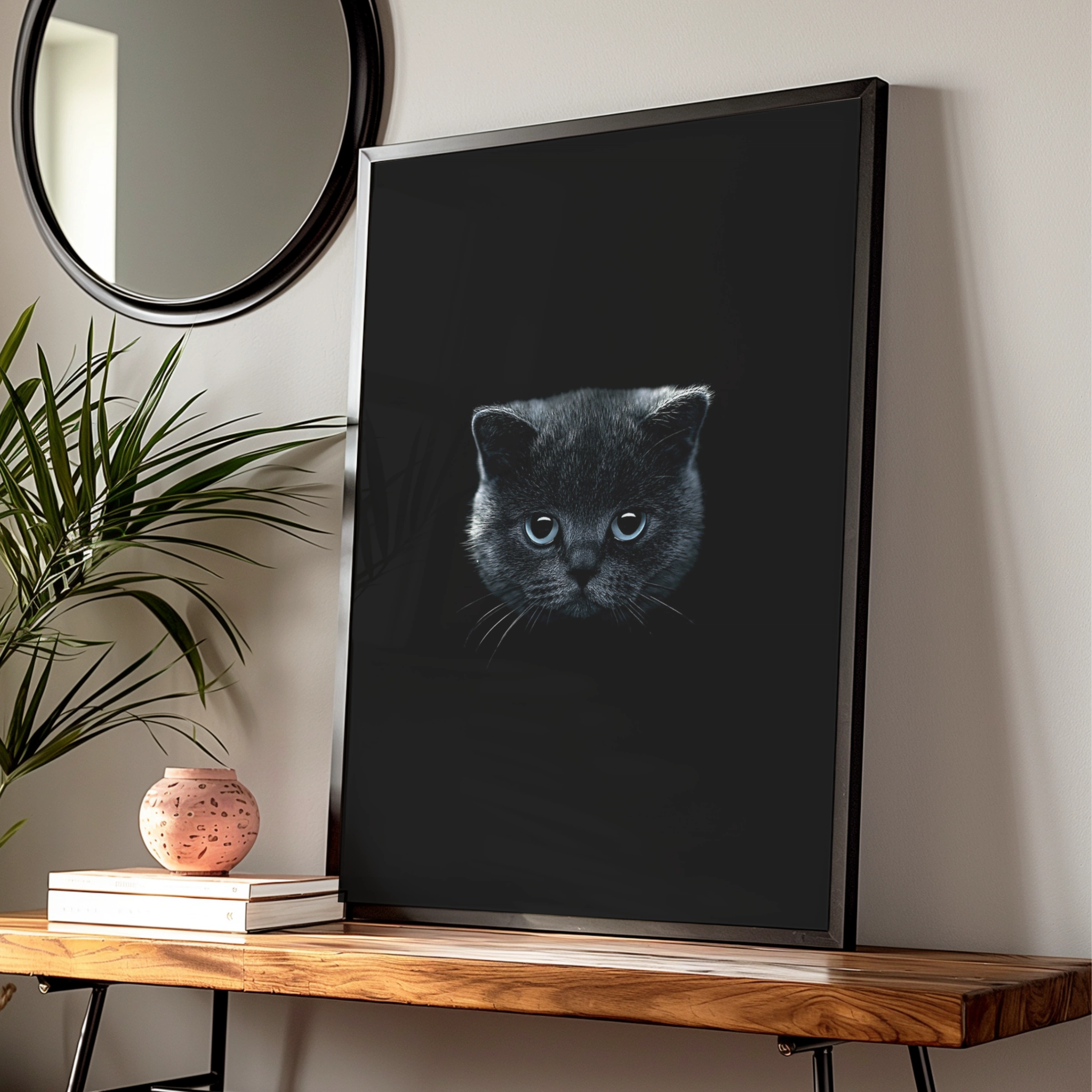 Black Kitten Blue Eyes Poster, Dark Moody Cat Wall Art Print