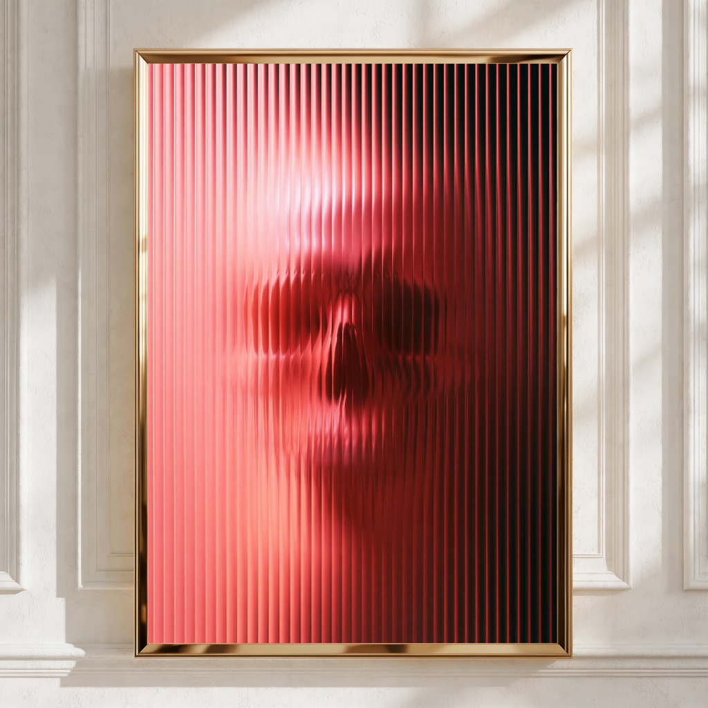 Skull Through Glass Poster, Pink Red Abstract Art Print, Dark Moody Wall Art