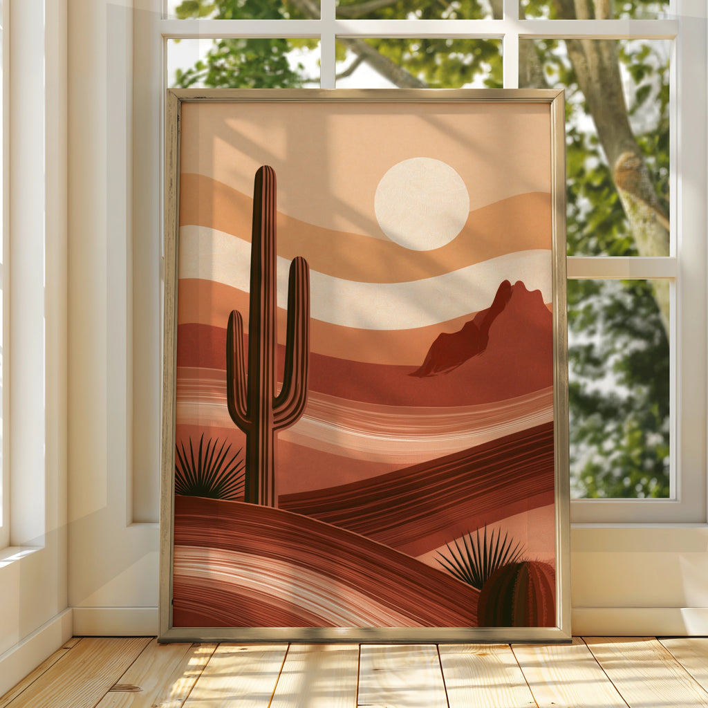 Desert Cactus Landscape Wall Art Print Boho Terracotta Minimalist Poster