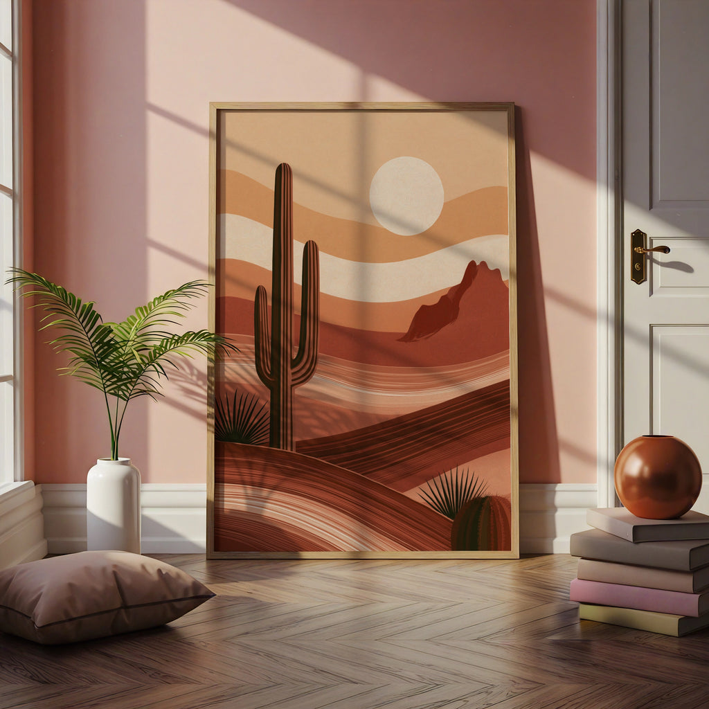 Desert Cactus Landscape Wall Art Print Boho Terracotta Minimalist Poster