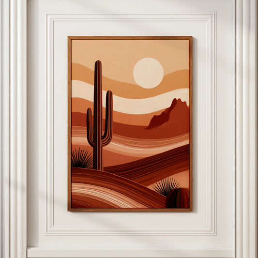 Desert Cactus Landscape Wall Art Print Boho Terracotta Minimalist Poster