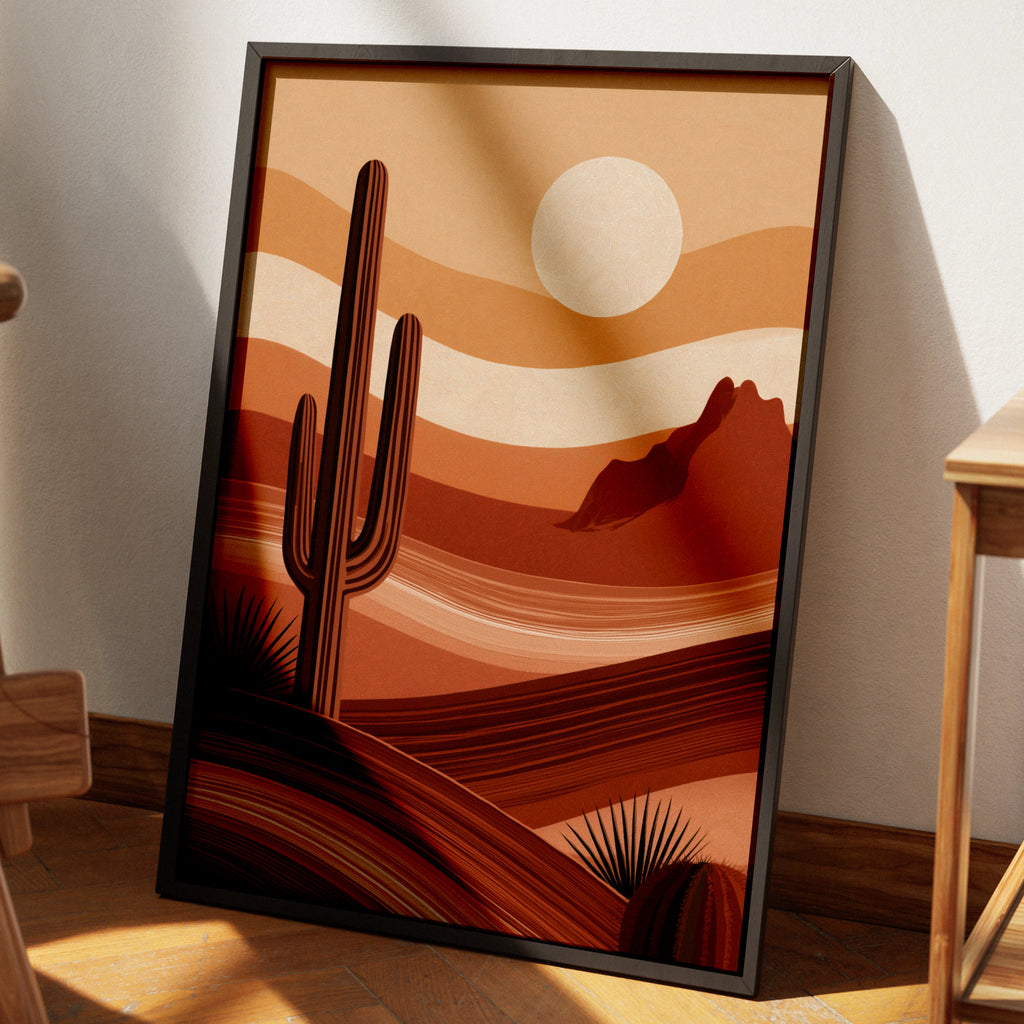 Desert Cactus Landscape Wall Art Print Boho Terracotta Minimalist Poster