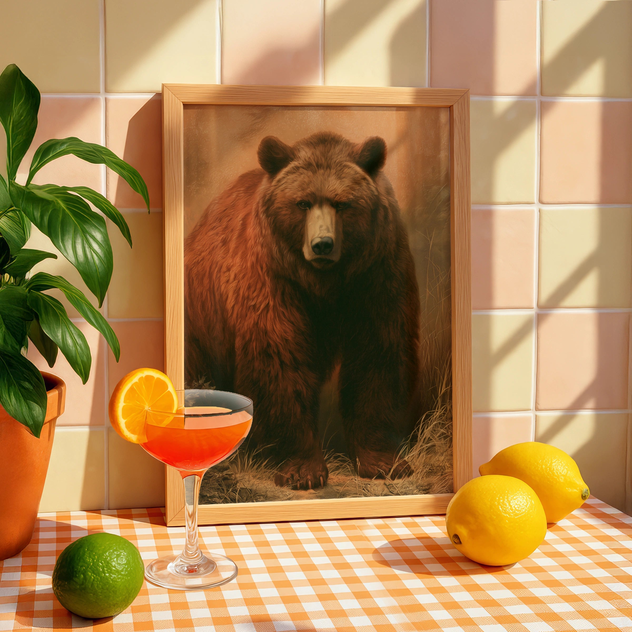 Brown Bear Wall Art Print, Grizzly Bear Poster, Vintage Wildlife Painting Style