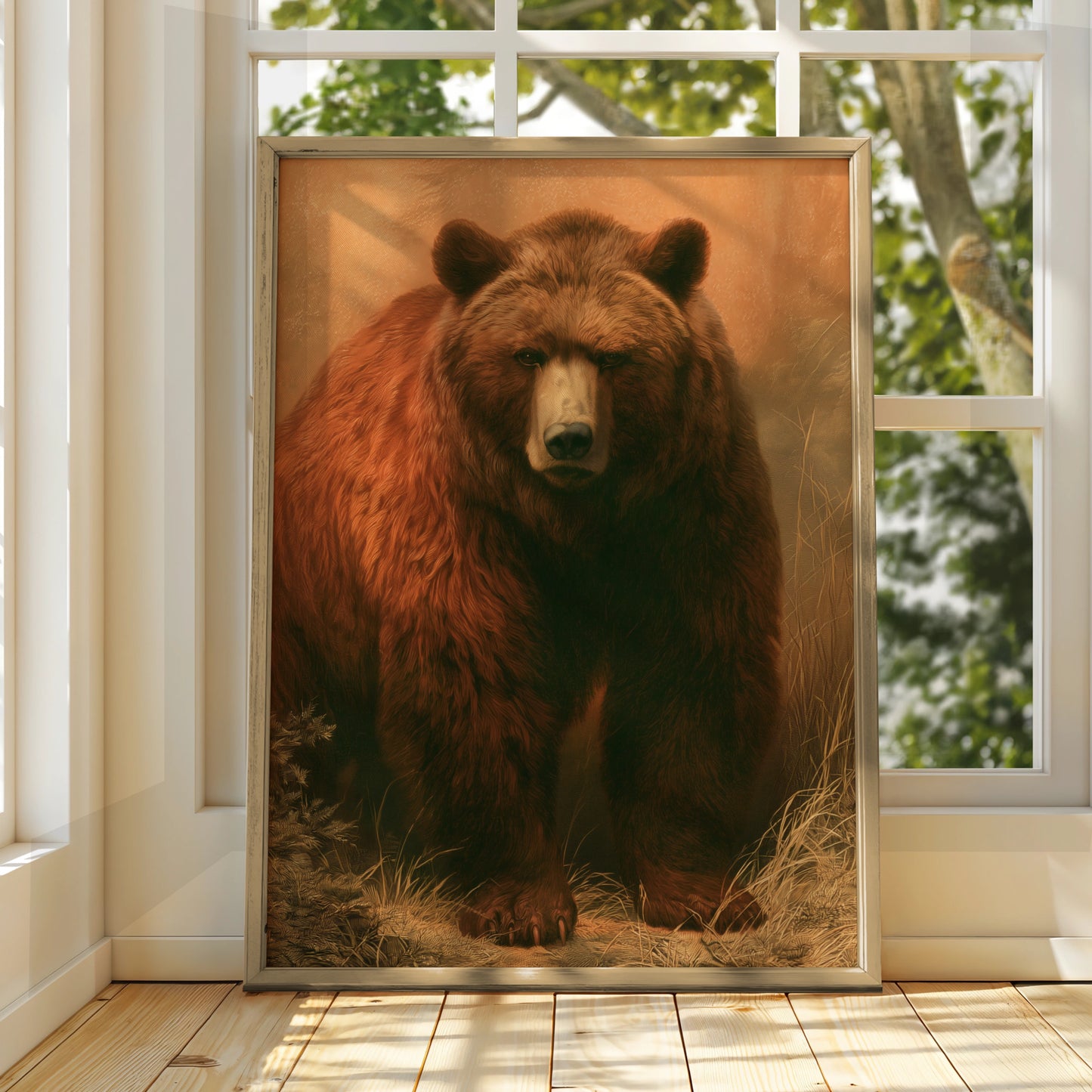 Brown Bear Wall Art Print, Grizzly Bear Poster, Vintage Wildlife Painting Style