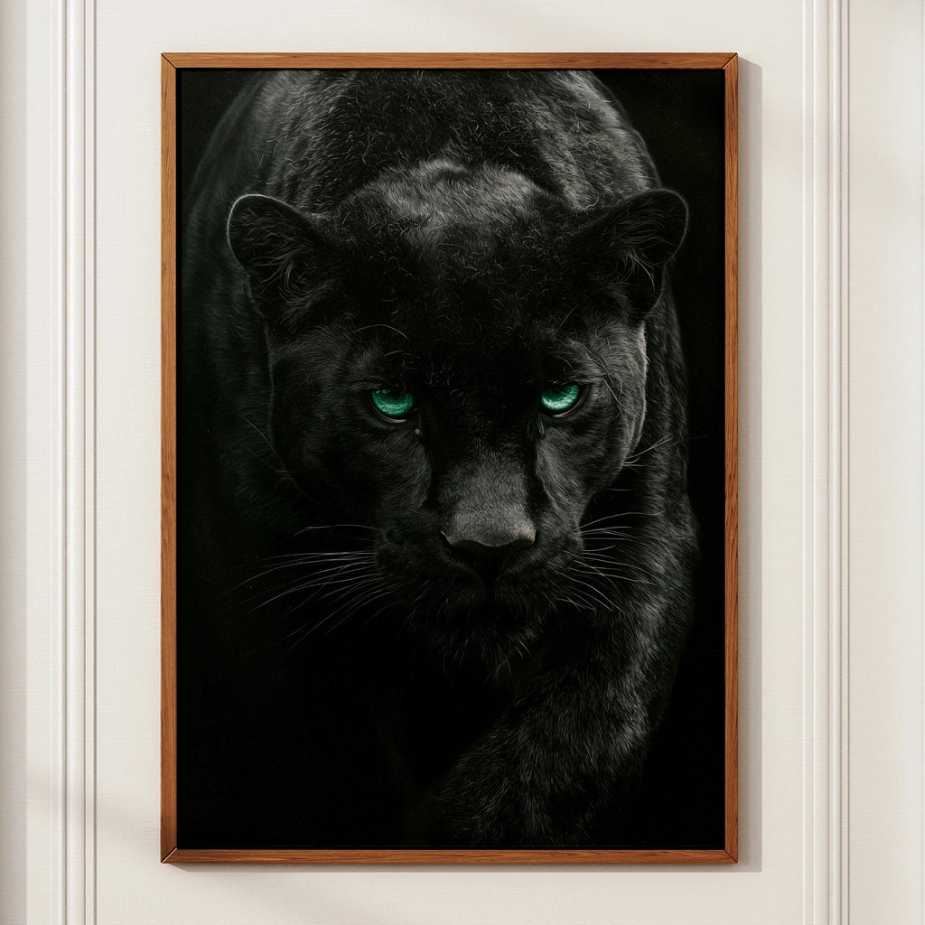 Black Panther Print, Green Eyes, Dark Wildlife Poster, Dramatic Animal Art