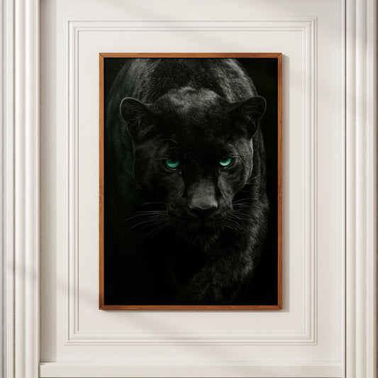 Black Panther Print, Green Eyes, Dark Wildlife Poster, Dramatic Animal Art