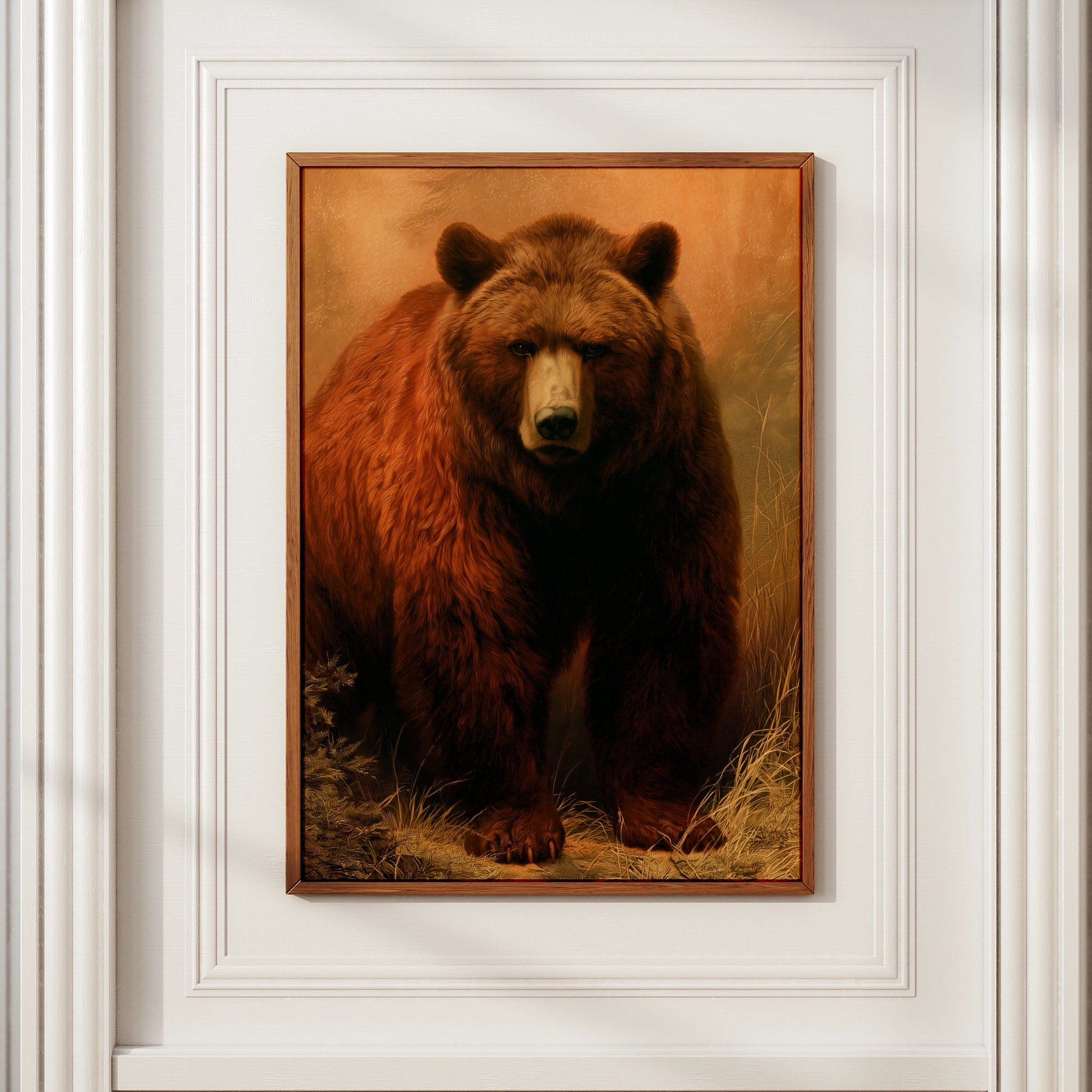 Brown Bear Wall Art Print, Grizzly Bear Poster, Vintage Wildlife Painting Style