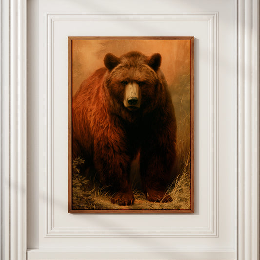 Brown Bear Wall Art Print, Grizzly Bear Poster, Vintage Wildlife Painting Style