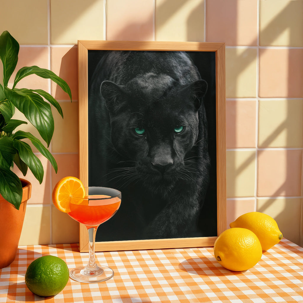 Black Panther Print, Green Eyes, Dark Wildlife Poster, Dramatic Animal Art