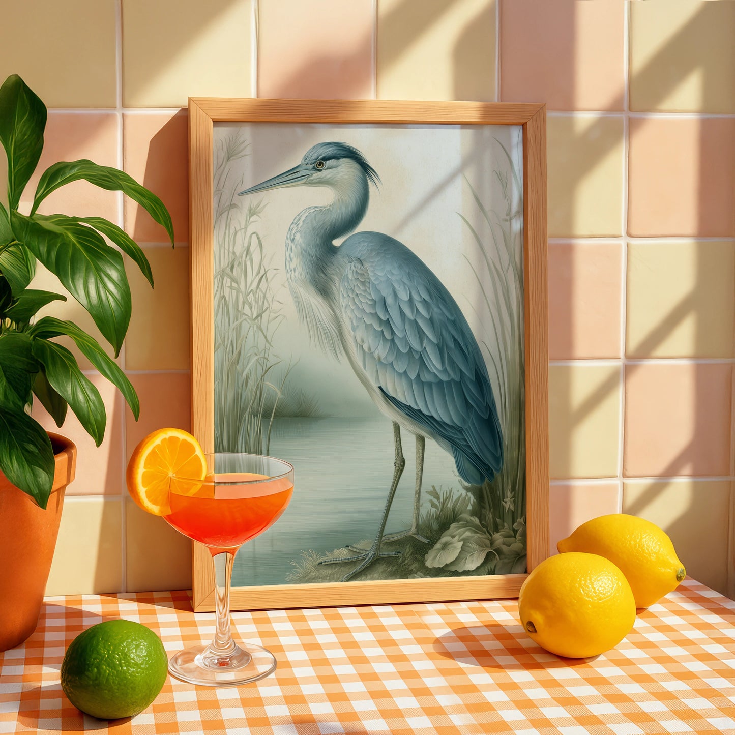 Heron Print, Botanical Illustration Poster, Blue Grey Bird Wall Art